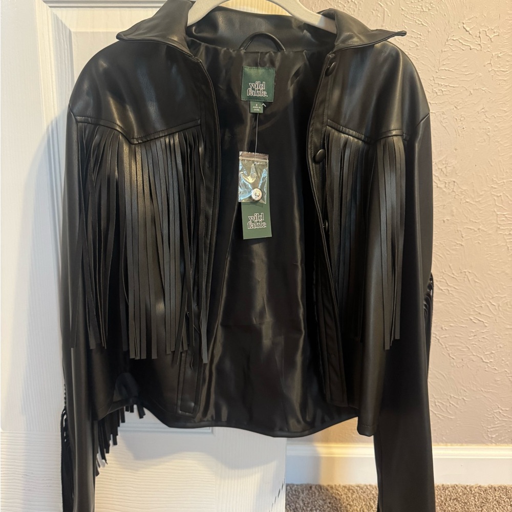 Wild Fable Leather Jacket with Fringe Detail